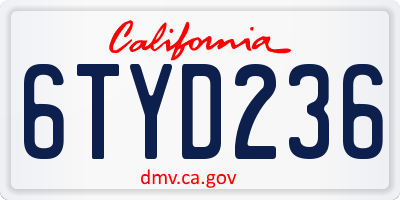 CA license plate 6TYD236