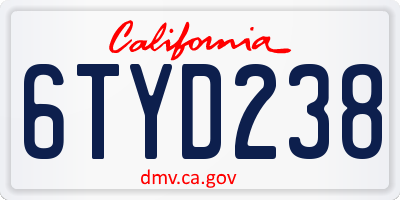 CA license plate 6TYD238