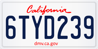 CA license plate 6TYD239