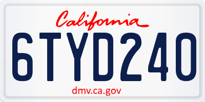 CA license plate 6TYD240