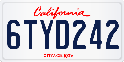 CA license plate 6TYD242