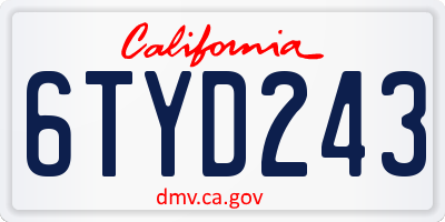CA license plate 6TYD243