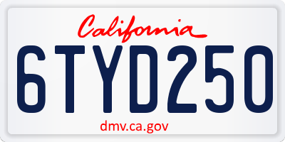 CA license plate 6TYD250