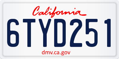 CA license plate 6TYD251