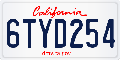 CA license plate 6TYD254