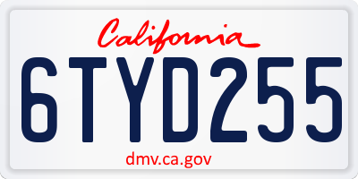 CA license plate 6TYD255