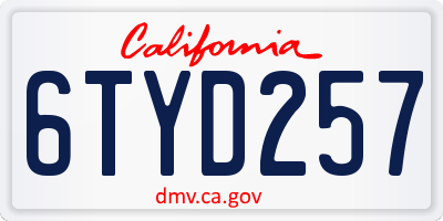 CA license plate 6TYD257