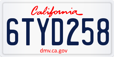 CA license plate 6TYD258