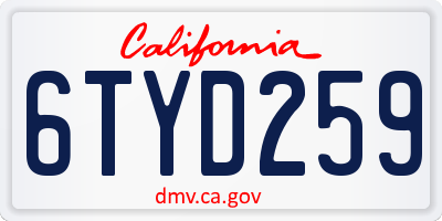 CA license plate 6TYD259
