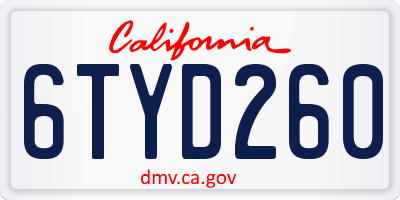 CA license plate 6TYD260