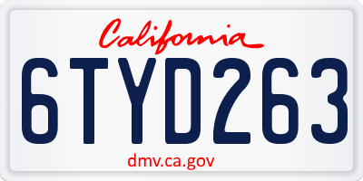 CA license plate 6TYD263
