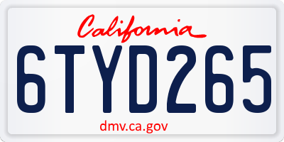 CA license plate 6TYD265