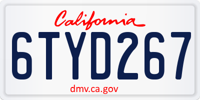 CA license plate 6TYD267