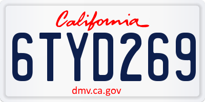 CA license plate 6TYD269