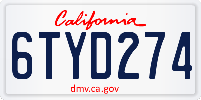CA license plate 6TYD274