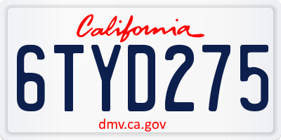 CA license plate 6TYD275