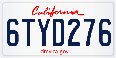 CA license plate 6TYD276