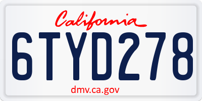 CA license plate 6TYD278