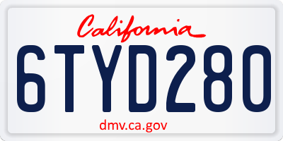 CA license plate 6TYD280