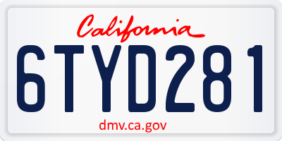 CA license plate 6TYD281
