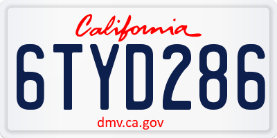 CA license plate 6TYD286