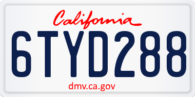 CA license plate 6TYD288