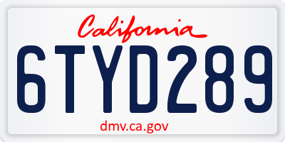 CA license plate 6TYD289