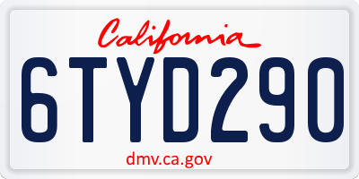 CA license plate 6TYD290