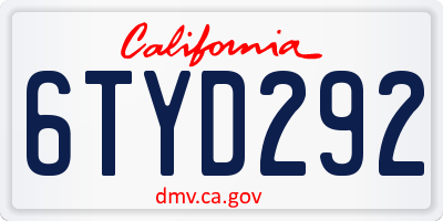 CA license plate 6TYD292