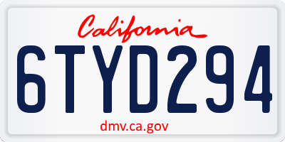 CA license plate 6TYD294
