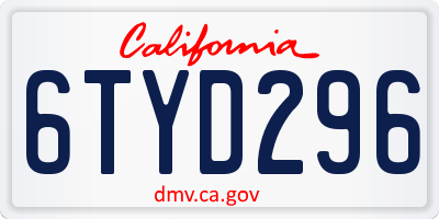 CA license plate 6TYD296