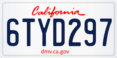 CA license plate 6TYD297
