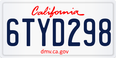 CA license plate 6TYD298