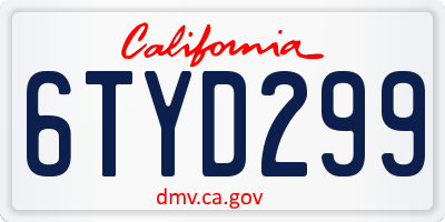 CA license plate 6TYD299