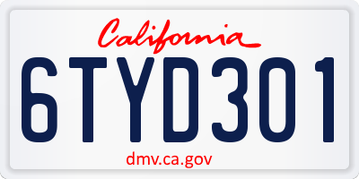 CA license plate 6TYD301