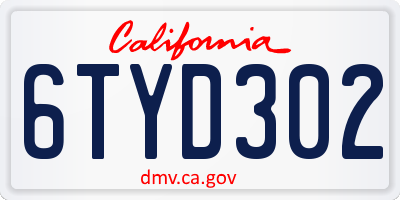 CA license plate 6TYD302