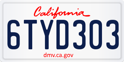 CA license plate 6TYD303