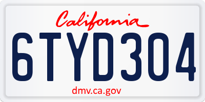 CA license plate 6TYD304