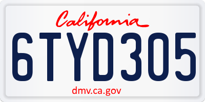 CA license plate 6TYD305