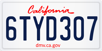 CA license plate 6TYD307