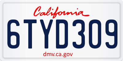 CA license plate 6TYD309