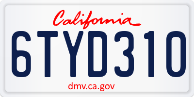 CA license plate 6TYD310