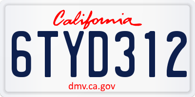 CA license plate 6TYD312