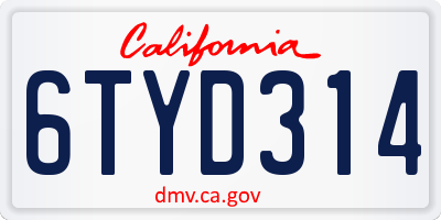 CA license plate 6TYD314