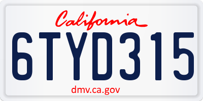 CA license plate 6TYD315