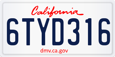 CA license plate 6TYD316