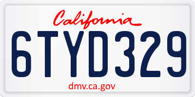 CA license plate 6TYD329