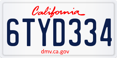 CA license plate 6TYD334