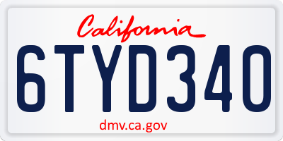 CA license plate 6TYD340