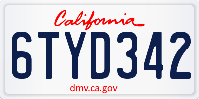 CA license plate 6TYD342